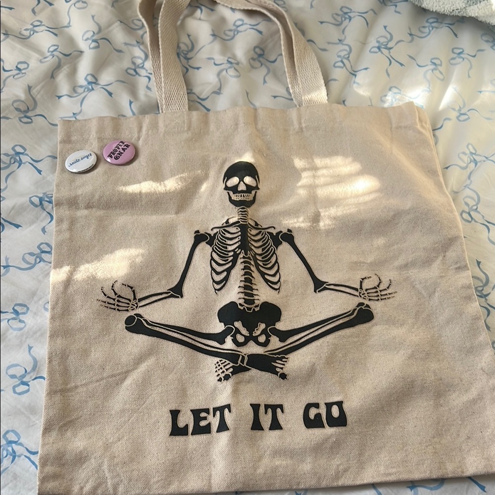 Skeleton Canvas Tote Bag with Pins